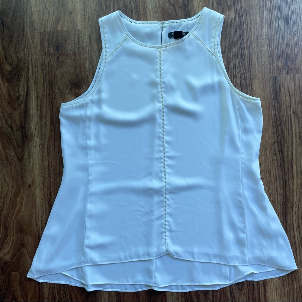 White House Black Market Womens White Tunic Sleeveless Top High Low Size Large